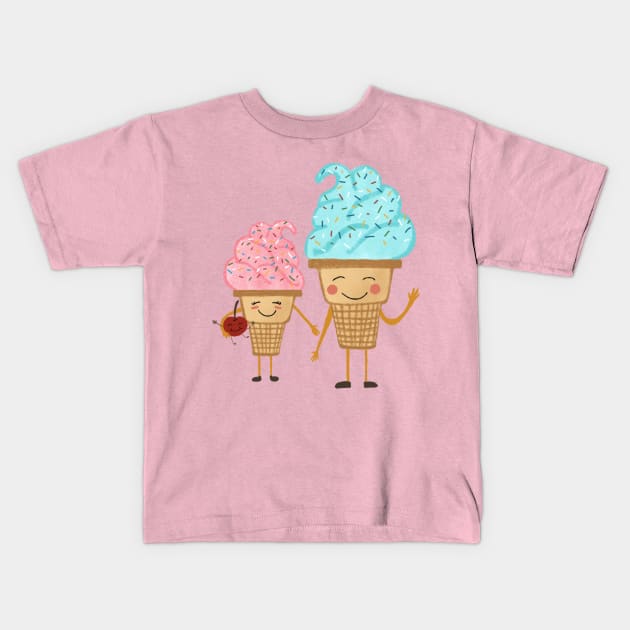 Cute blue and pink ice cream Kids T-Shirt by SanMade